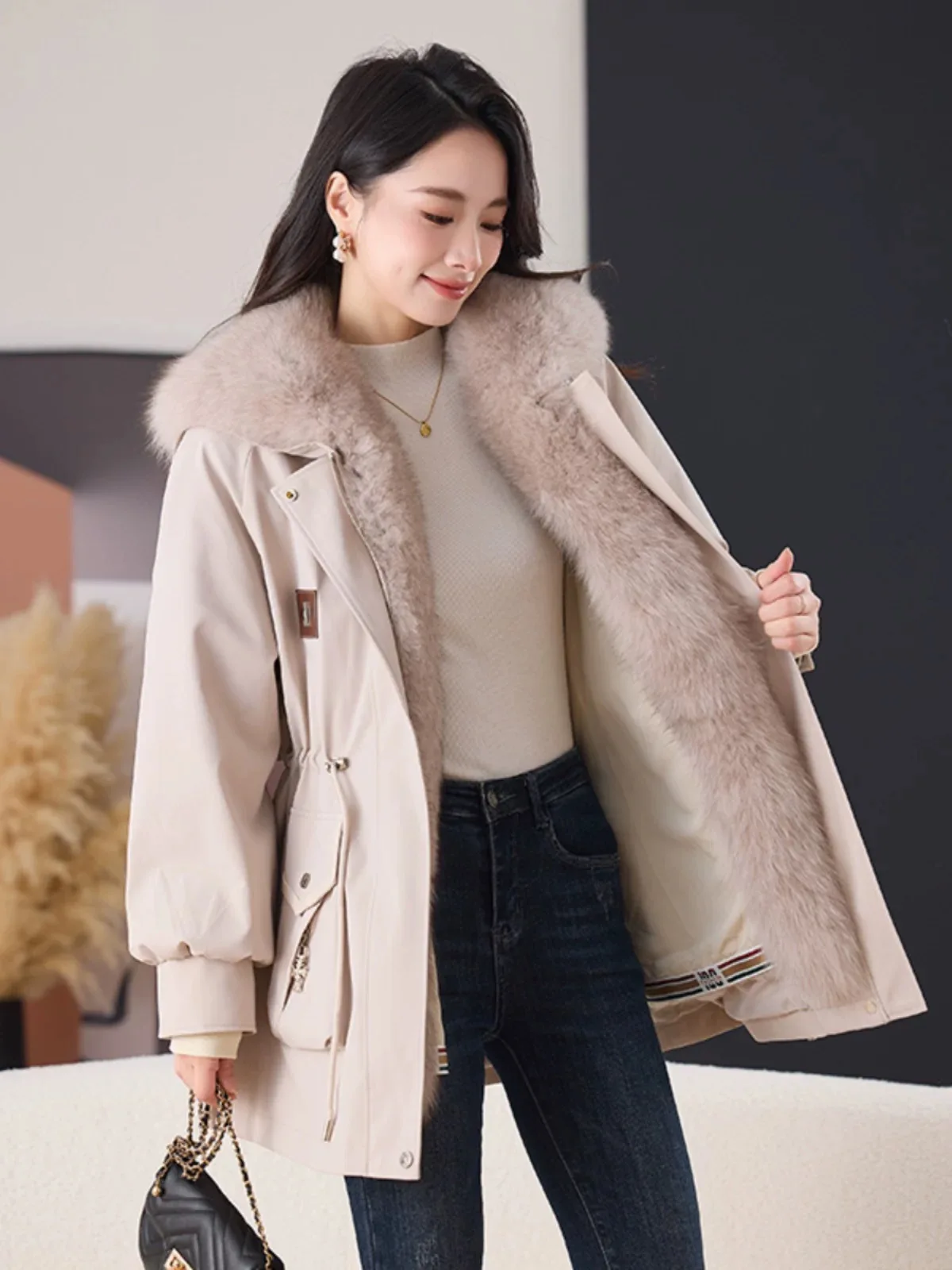 Women's Luxury Fox Fur Parka 2025 Warm Winter Coat Real Natural Cold Weather Outerwear with Detachable Rabbit Fur Inner Liner - Image 3