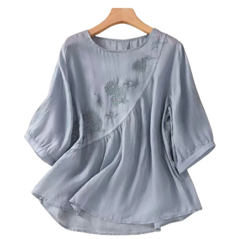 Blusa de algodón con cuello redondo para mujer, ropa elegante Harajuku ajustada, camisetas informales holgadas que combinan con todo, blusa Lisa