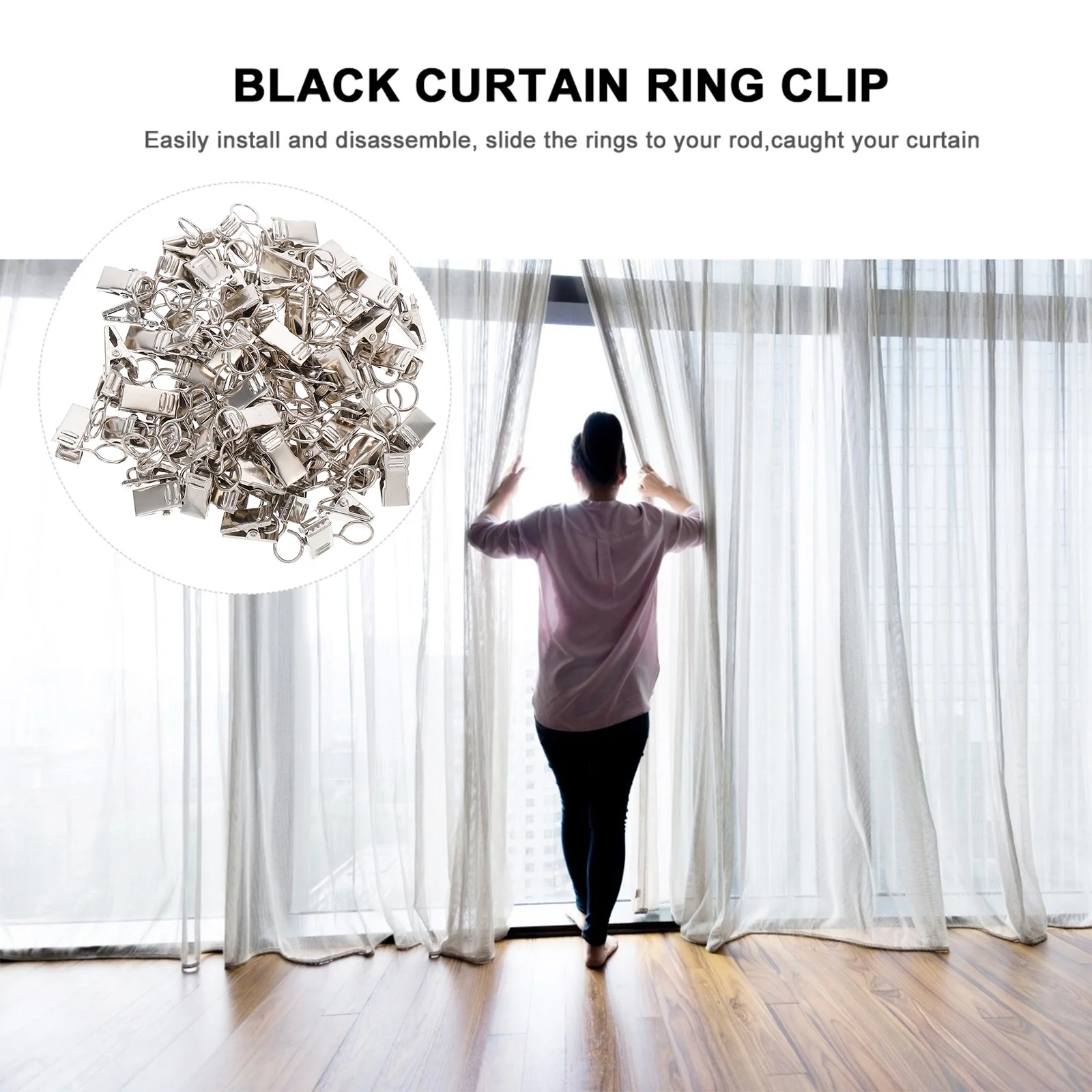 

100pcs Curtain Clips With Rings Iron Material Smooth No Burrs For Bedroom Living Room Bathroom Restaurant Home Decor
