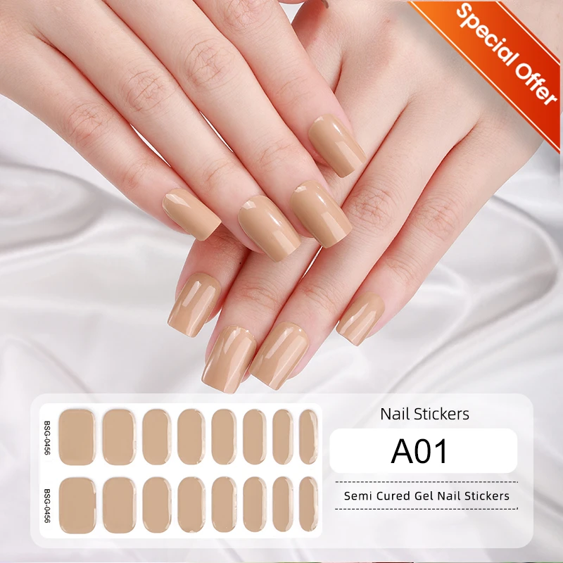 16/20pcs Gel Nail Stickers Effen Kleur Nail Semi-gebakken Tips Volledige UV Nail Need Decals Plakken lamp Manicure Beauty Tools