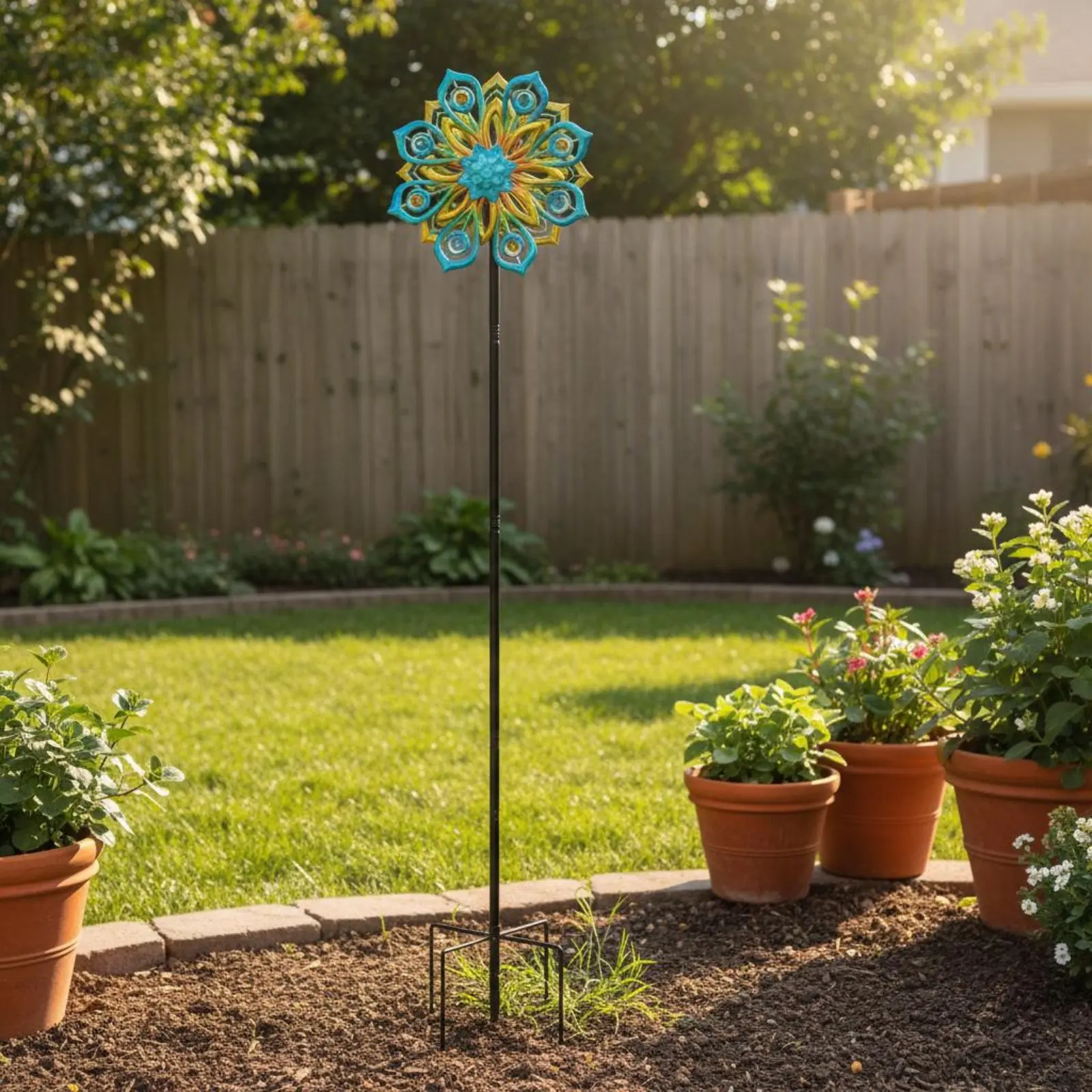

Solar Peacock Wind Garden Whirligig Weather Resistant Peacock Feather Lawn Decoration Metal Dynamic Garden Stake Easy