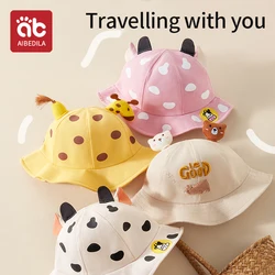 AIBEDILA Summer Panama Baby Girls Hats Cartoon Boys Fisherman Hat Baby Hat Outdoor UV Bucket Hat Toddler Kids Sun Cap