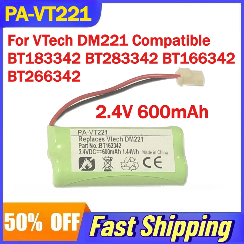 

2.4V 600mAh PA-VT221 Rechargeable Battery for VTech DM221 Baby Monitor Compatible BT183342 BT283342 BT166342 BT266342 Batteries