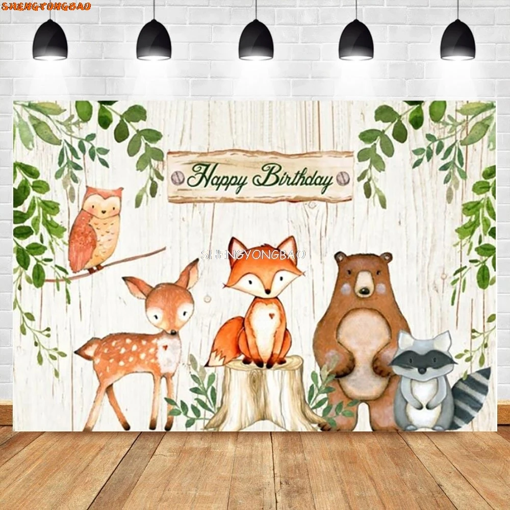 Feuilles vertes Maison de la Forêt Amis SLaura rel Girafe Renard Photographie Toile de Fond Prop Nouveau-Né Bébé ixD'anniversaire Fond XY-02