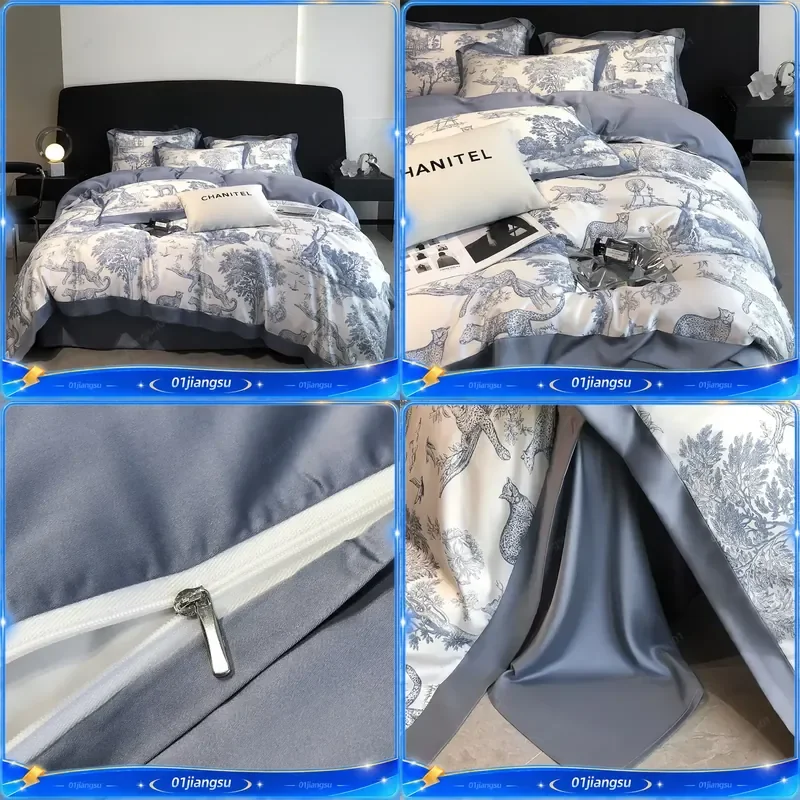 Svetanya Lyocell Bedding Set Forest Plants Leopard Print Duvet Cover Sheet Pillowcase Soft Breathable Bed Linens Home Textile