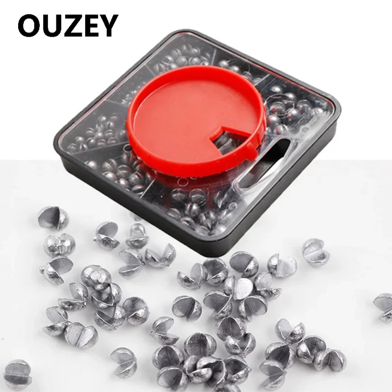 

100Pcs Open Bite Lead Sinkers Fishing Weights Split Shots Sinker 0.2-2.0g Carp Fishing Solid Egg Sinker Tackle with Box