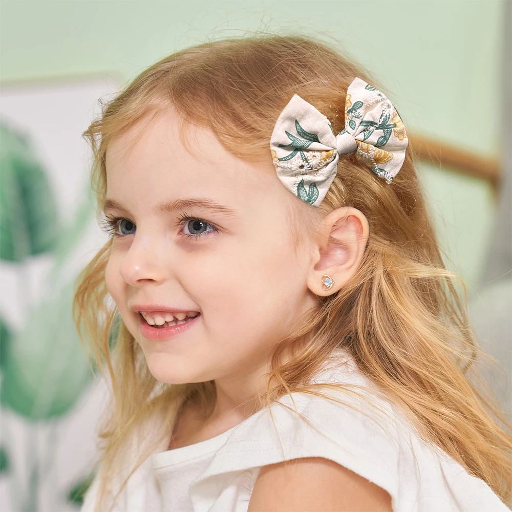 20 個刺繍花子供弓ヘアクリップかわいい綿ちょう結びヘアピン女の赤ちゃんバレッタ帽子ヘアアクセサリー