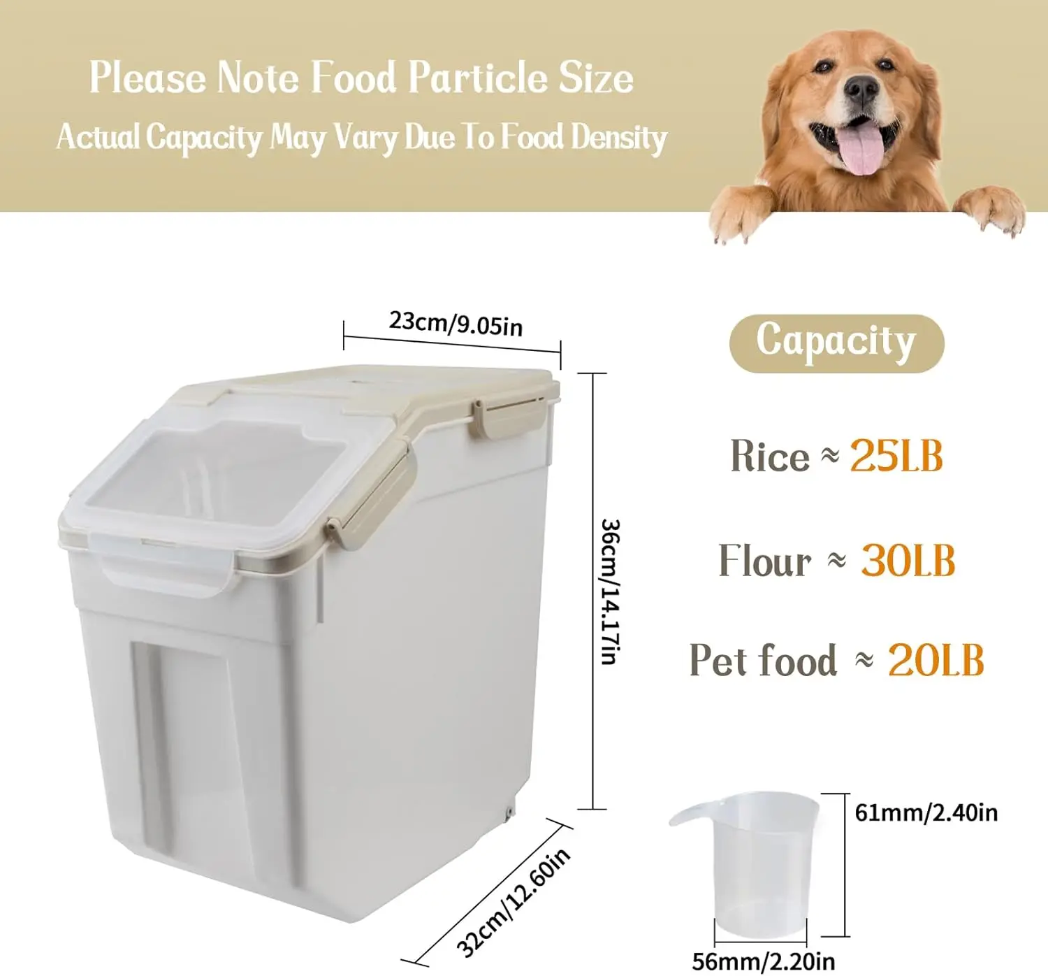 Large Flour Storage Container Bin 25lb, 4Pack Airtight Rice Storage Containers with Wheels Seal Locking Lid, BPA Free with Measu