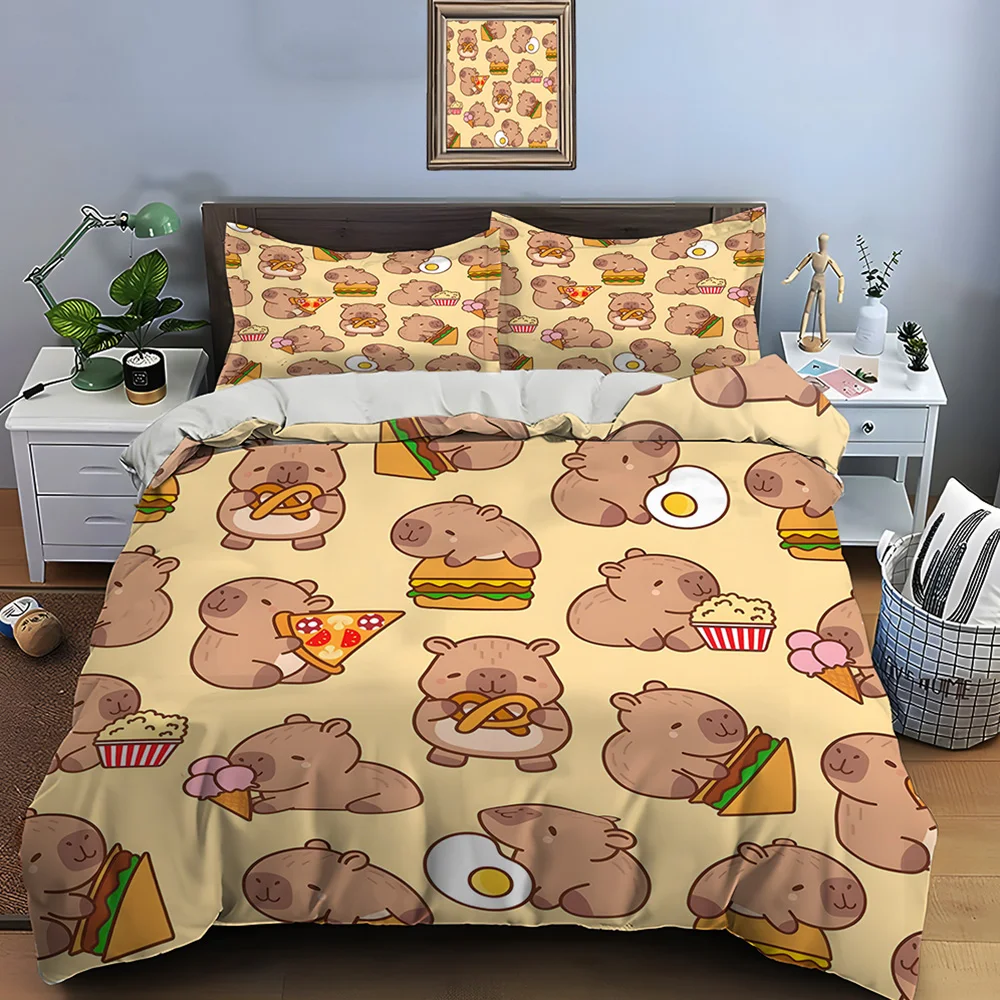 Cute Cartoon Capybara Print Bedding Set Duvet Cover 1 Duvet Cover 2 Pillowcases Adult and Children Bedding Set Luxury Gifts