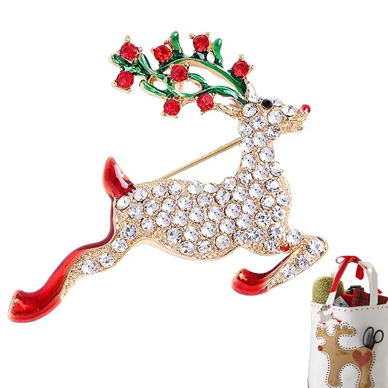 Rhinestone Deer Brooch Animal Lapel Pin Rhinestone Crystal Animal Pin Women Reindeer Corsage Jewelry Luxury Coat Fashion Gift