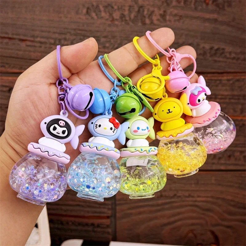 Sanrio Luminous Bubble Fish Tank Keychain Lovely Character Cinnamoroll Kuromi Keychain Anime Accessories Gift for Girls and Boys