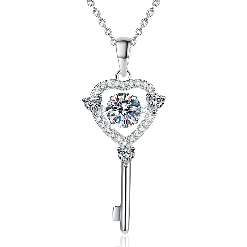 Apaison Women Real 1 ct Moissanite Key Necklace Pendants 925 Sterling Silver Female Anniversary Jewelry