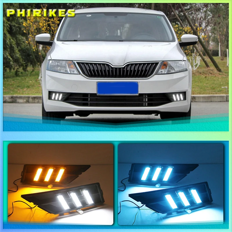 

2Pcs DRL For Skoda Rapid 2018 With Yellow Turning Signal 12V Car DRL LED Daytime Running Light Fog Light