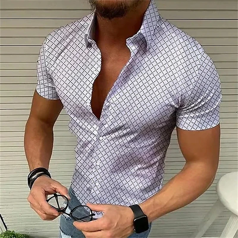 Men\'s shirt buckle shirt short-sleeved clothing top 3D printing 9 color fashion oversized large size comfortable fabric XS-4XL