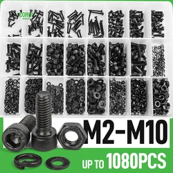 Kit de tornillos de cabeza hexagonal, surtido de tornillos de cabeza Allen de grado 30/1080, color negro, 12,9 M2, M2.5, M3, M4, M5, M8, M10, DIN912