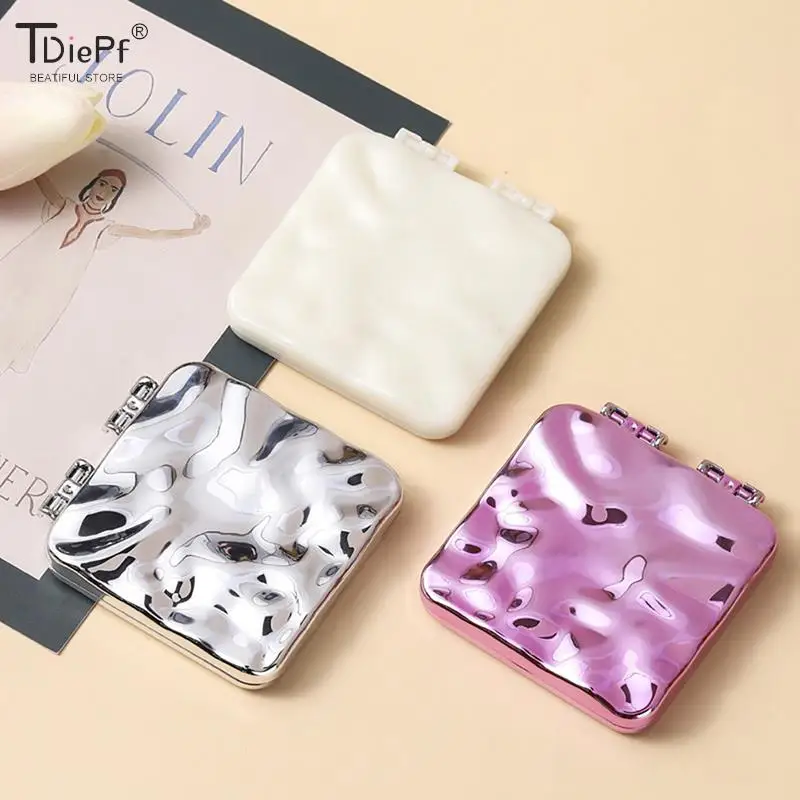 Foldable Plating Makeup Mirror Mini Square Makeup Vanity Mirror Hand Mirrors Double-sided Compact Mirror Pocket Cosmetic Mirror