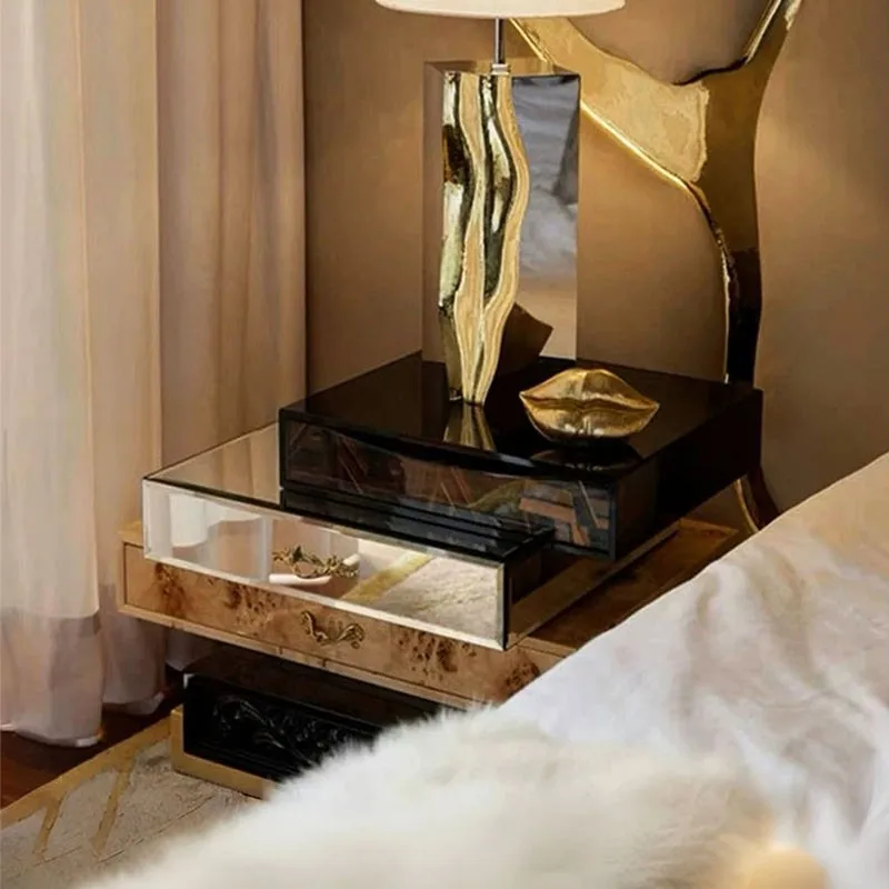 Italian bedside table light luxury high-end master bedroom creative solid wood paint high-end designer irregular bedside table