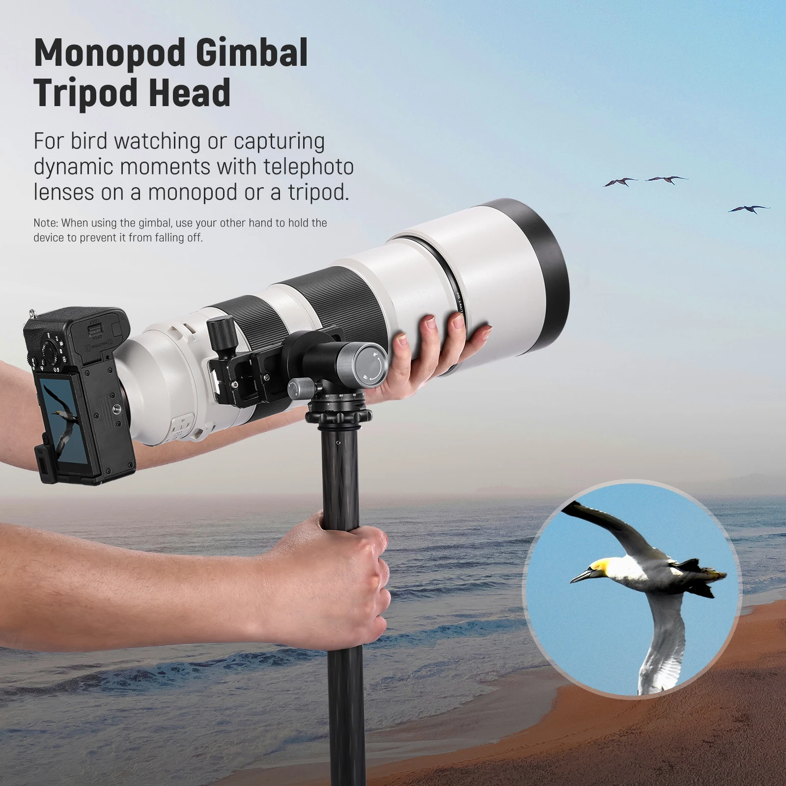 NEEWER Gimbal Head for Monopod Tripod Long Telephoto Lenses Metal Low Profile Ball Head 360° Pan 90° Tilt