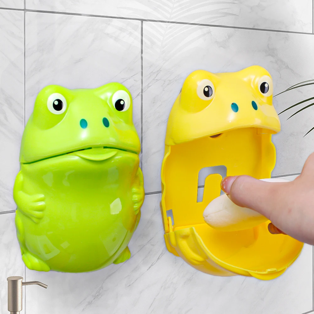 Bathroom Punch-free Wall-mounted Cute Cartoon Household Frog Soap Box Children's Bathroom Drain Soap Storage Rack Accessories