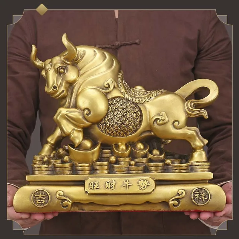 Large Bring in wealth treasure HOME Store business Money Drawing Mascot good luck Fortune golden Taurus Brass Charging Bull