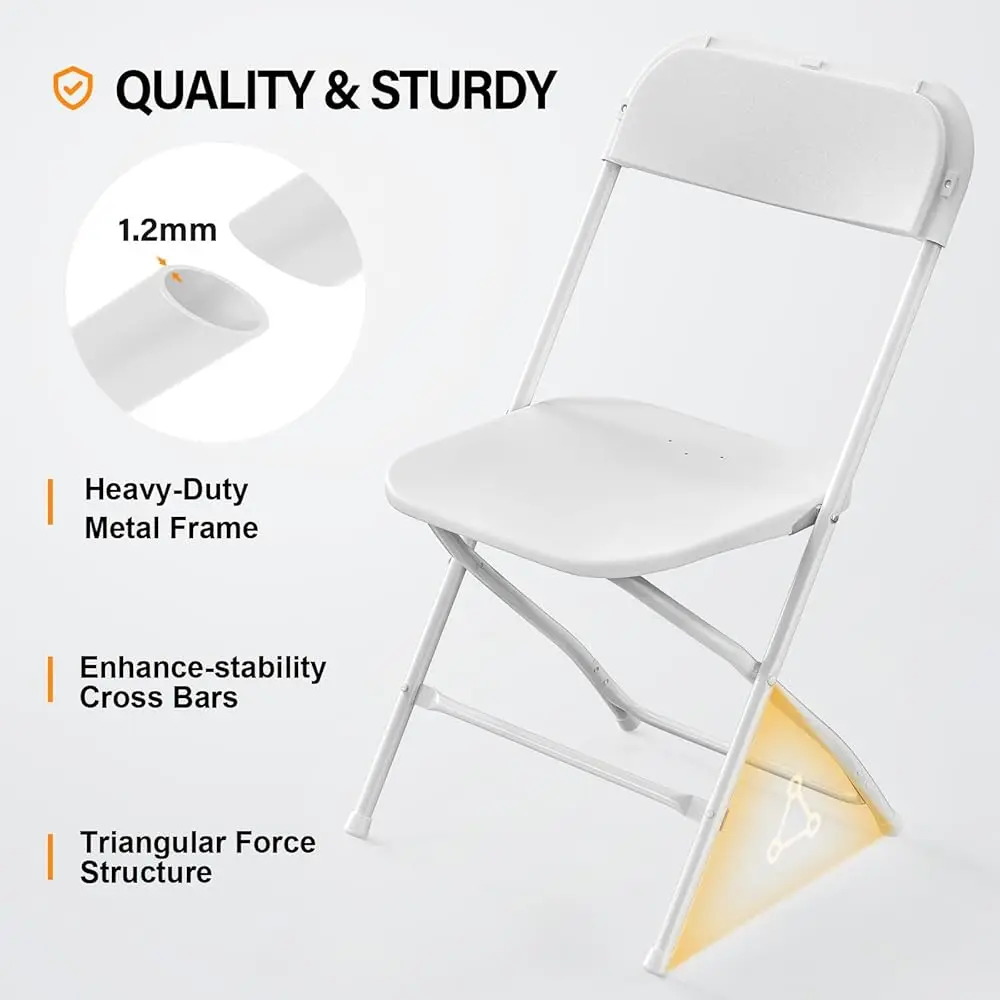 2 Pa White Plastic Folding Chair, Indoor Outdoor Portable Stackable Commercial Seat With Steel Frame 350Lb. Acity For Events