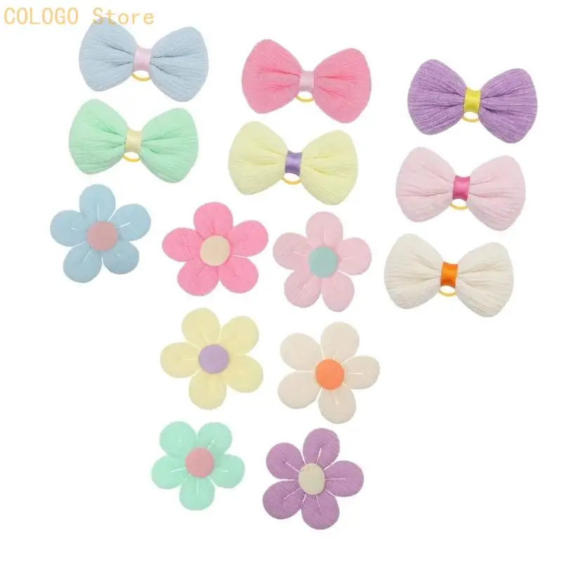 Pet Grooming Hair Accessories for Dog and Cats, 14-Piece Assorted Color Fabric Set with Bands for Everyday and Holiday Photo
