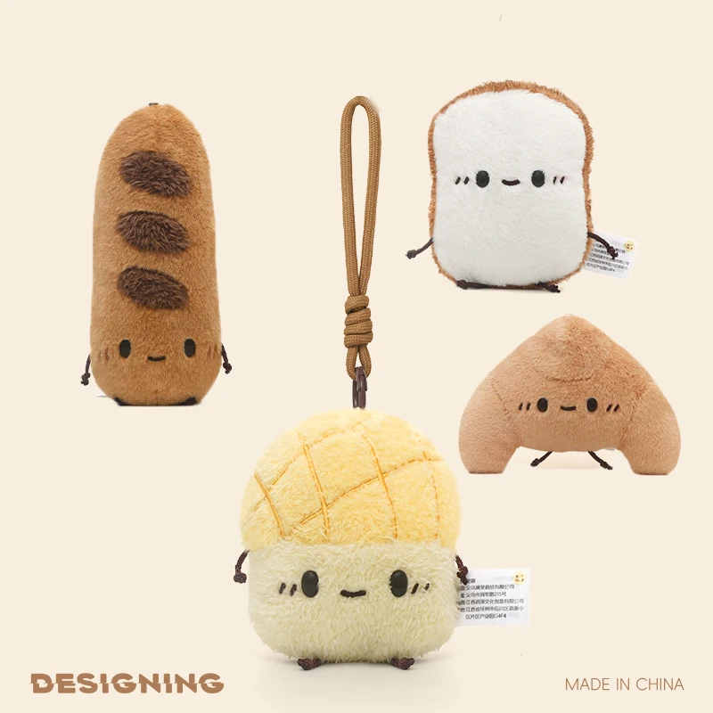 Mini Food Plush Keychains Cute Bread Series Toast Baguette Croissant & Pineapple Bun Plushies Soft Toys Super Kawaii Bag Charms