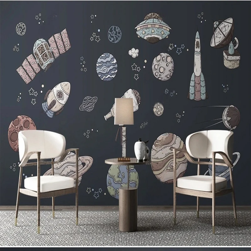 Custom Wall Mural Cartoon Space Theme Wallpaper Planets Universe Pattern Wall Coverings For Kids Room Bedroom Decor Background