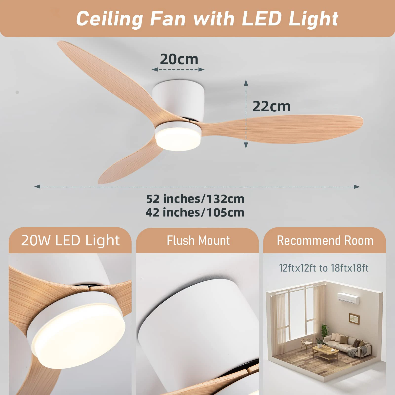 IRALAN Modern LED Ceiling Electric fan with Light DC Motor, Large Air Volume, Remote Control for Kitchen, Bedroom, Dining Room