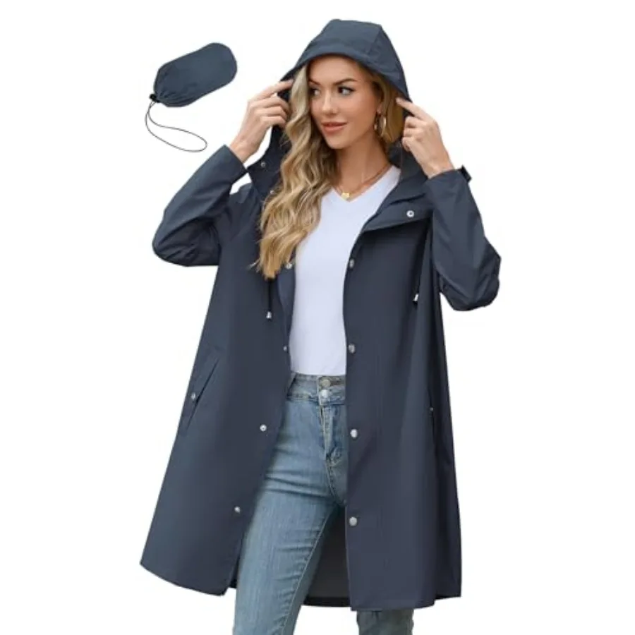 

Zando Long Packable Rain Jacket Women Waterproof - Raincoat for Women Rain Coat with Hood Lightweight Outdoor Windbreaker