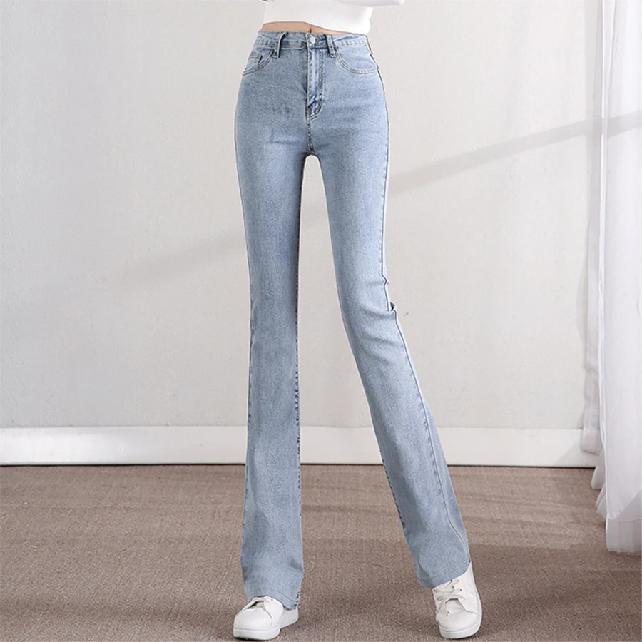 

Casual High Waist Skinny Flare Jeans New Stretch Slim Korean Fashion Denim Pants Spring Fall Womens Elegant Chic Vaqueros