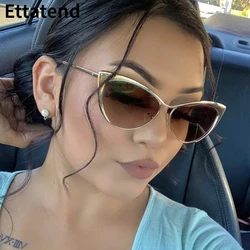 Luxury Brand Designer Cat Eye Sunglasses Women High Quality Metal Frame Sun Glasses Fashion Trending Glasses Clear Lens Uv400