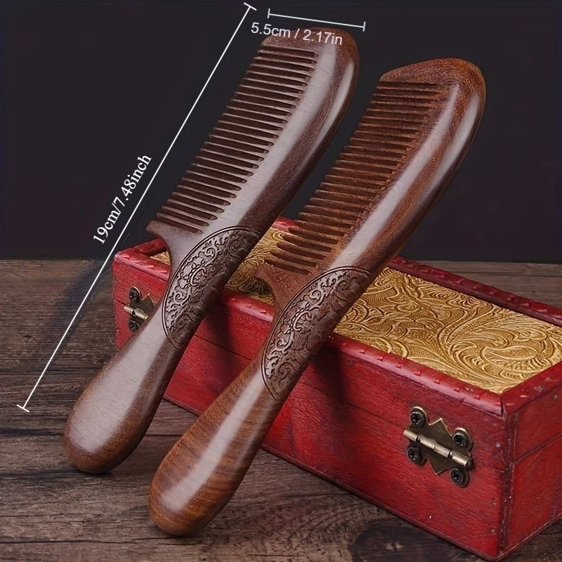Vintage Handle Comb, Durable Sandalwood Double-Sided Comb for Detangling and Hairdressing
