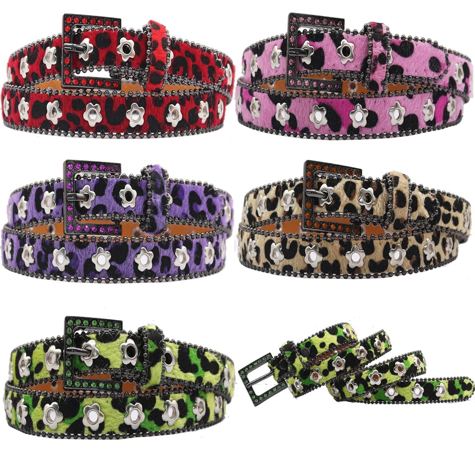 

Женский ремень в стиле панк, ремень с цветочными шипами, пояс со стразами и леопардовым принтом, повседневный аксессуар для вечеринок, шикарный дизайн мастерства.