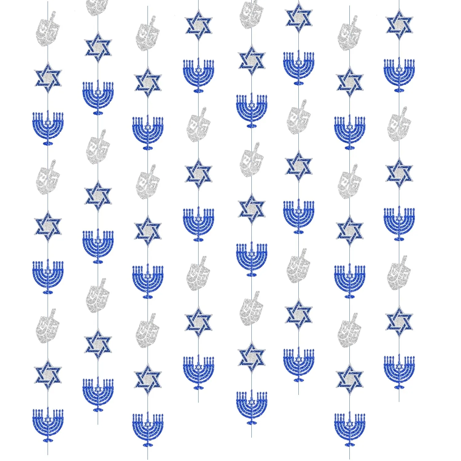 Hanukkah Decorations, Blue Glitter Hanging String Banner Garland for Hanukkah Party, Holiday Decorations, Home Indoor/Outdoor