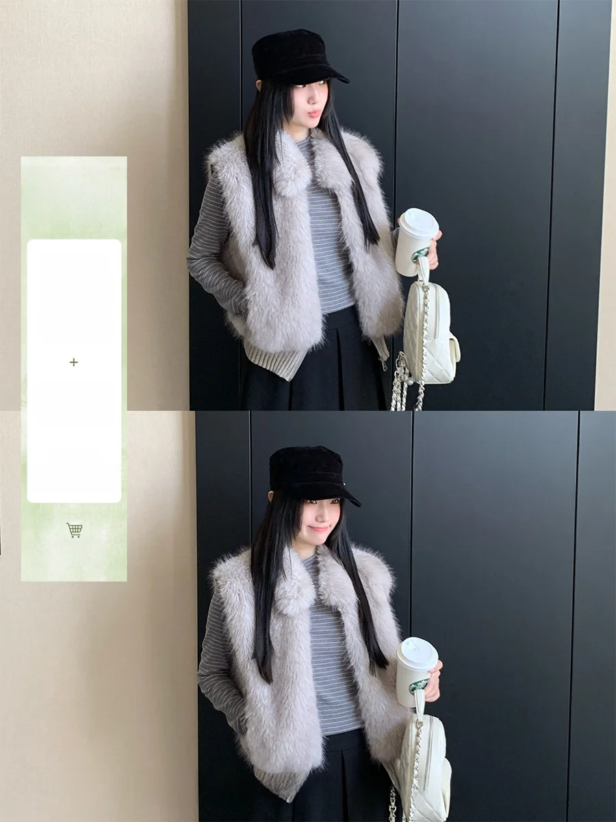 

Warmth Faux Fur Vest Jacket Detachable Eco-friendly Short Style for Autumn Winter Cleanfit Style No-sleeve Female Outerwear