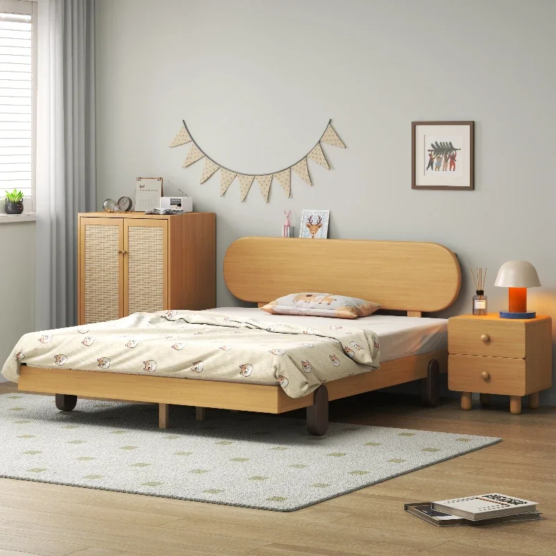 

Modern Storage Double Bed Frame Wood European Nightstands Twin Full Bed Frame Queen Size Cama Moderno Lujo Bedroom Furniture