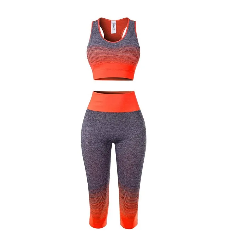 Conjuntos de yoga feminino sutiã + 3/4 calças terno do esporte para o sexo feminino roupas de treino de fitness ginásio correndo menina magro capri legging + colete superior 23