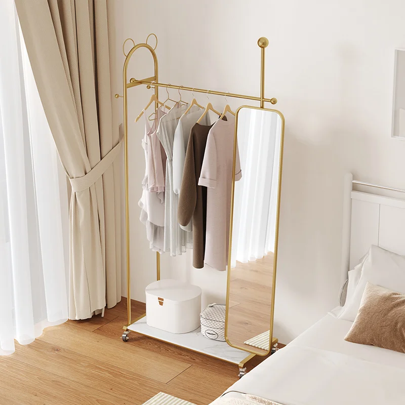 Custom. Floor Rental House Clothes Rack with Rotating Full-Length Mirror Coat Rack Bedroom Living Room Light Luxury Hanger House