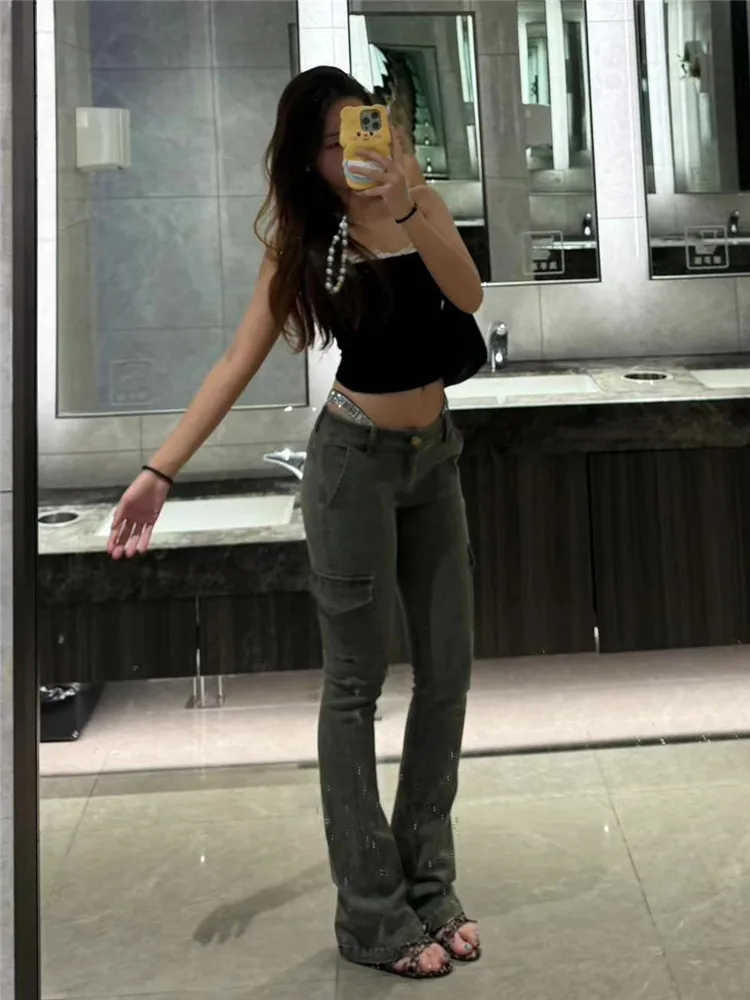 

Extended Length Slim Fit Low Waist Bell Bottom Jeans Women's Spring Autumn High Waist Denim Pants Straight Leg Casual Workwear