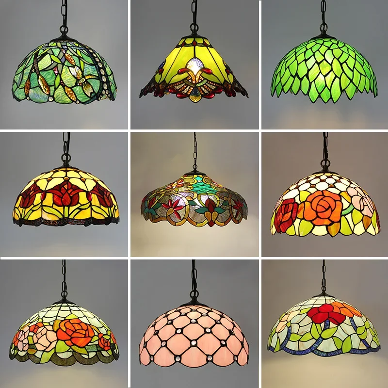 

DORIAN Tiffany Color Glass Pendant Lamp American Retro Living Room restaurant Bedroom Hotel Villa Corridor Cafe Bar Chandelier