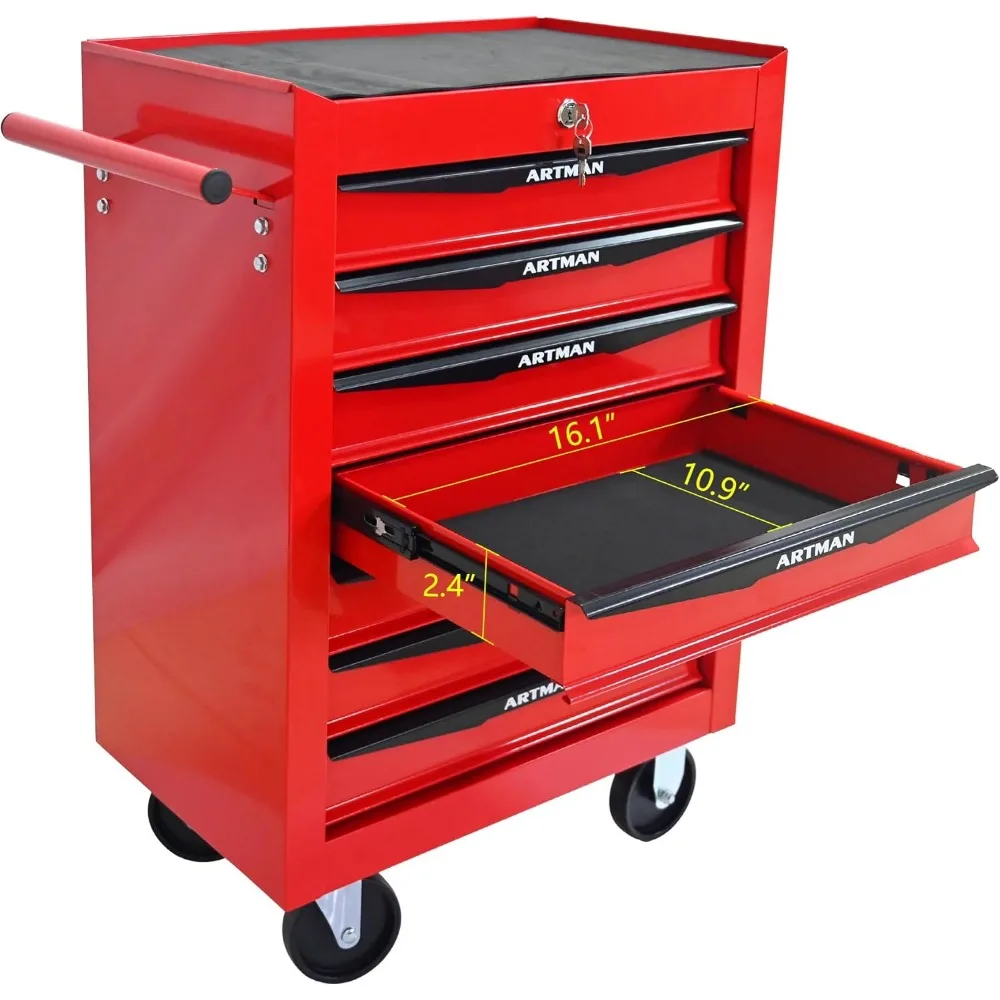 Многофункциональный ящик для инструментов на колесиках с 7 ящиками, сверхмощная тележка для инструментов на колесах, органайзер для хранения для мастерской и склада
