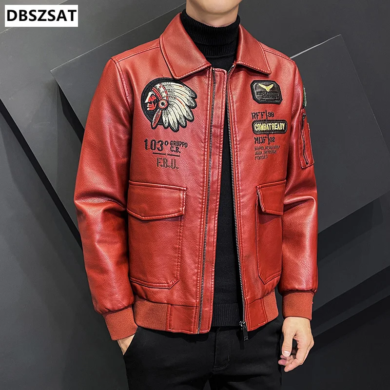 

Mens Vintage Motorcycle Jacket 2022 Men Fashion New Biker Leather Jacket Male Casual Fashion Bomber Coat Warm Fleece Pu Overcoat