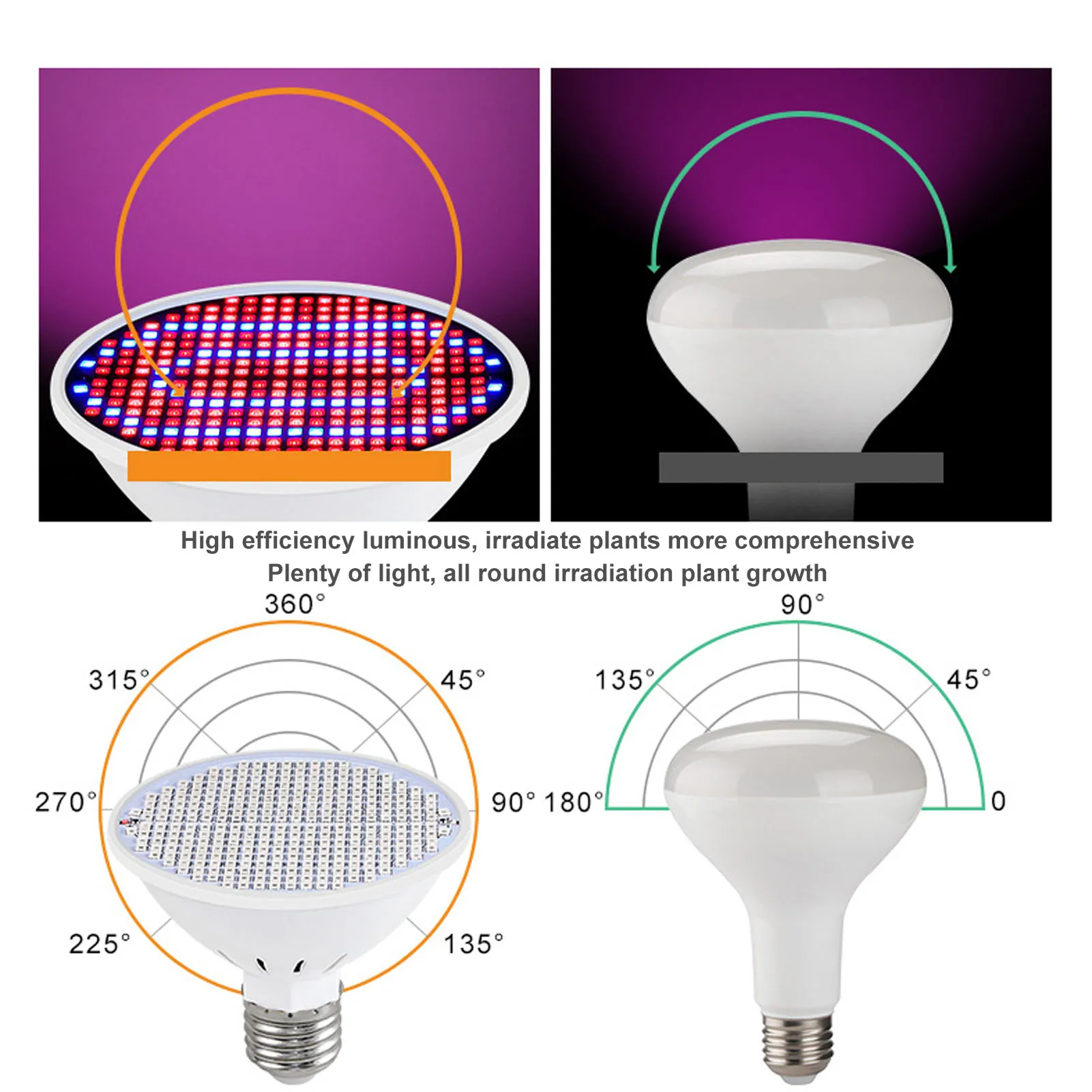 Fitoamplificador rojo y azul para plantas, Bombilla de luces para plantas E27, 85-265V, 200/300 cuentas, luz LED para crecimiento de plántulas de interior, 6W