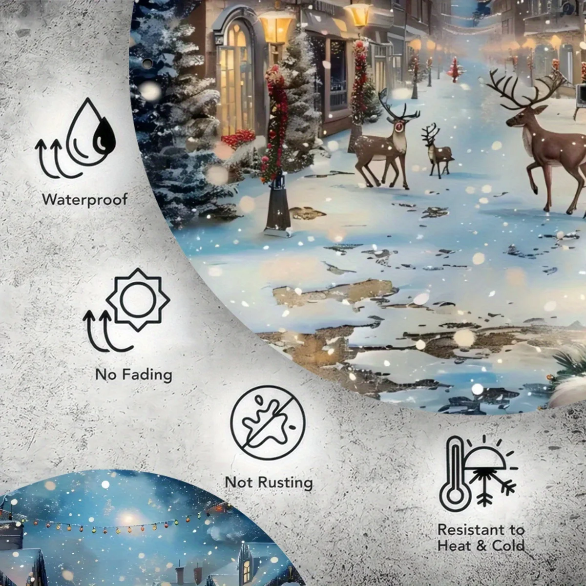 علامة معدنية لعيد الميلاد مقاس 8 × 8 بوصات - مشهد شارع سانتا والرنة، ديكور حائط حديدي مستدير للمنزل، البار، المرآب، النادي، المطعم، #4