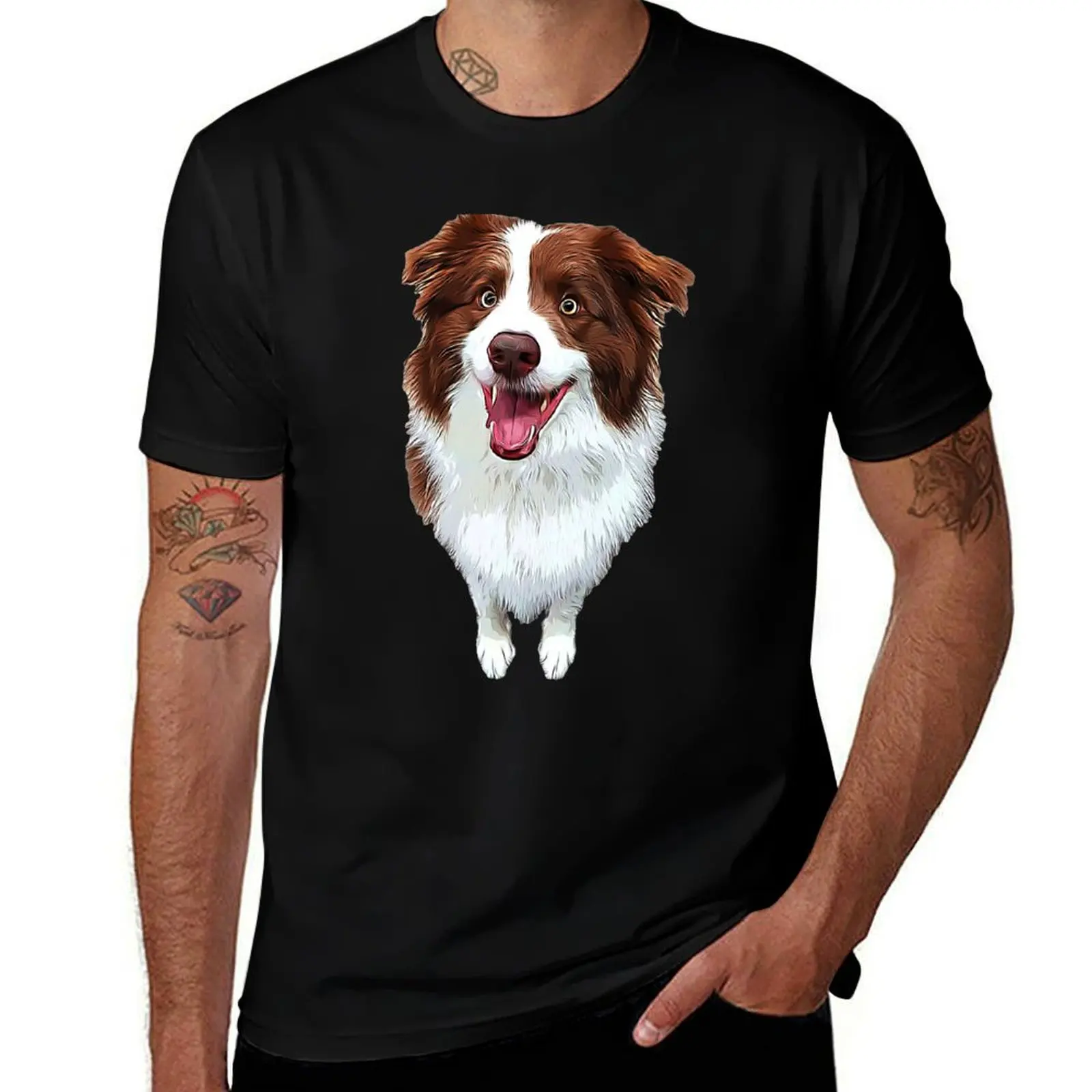 Border Collie - Camiseta Gráfica Casual Diaria Color Marrón Chocolate