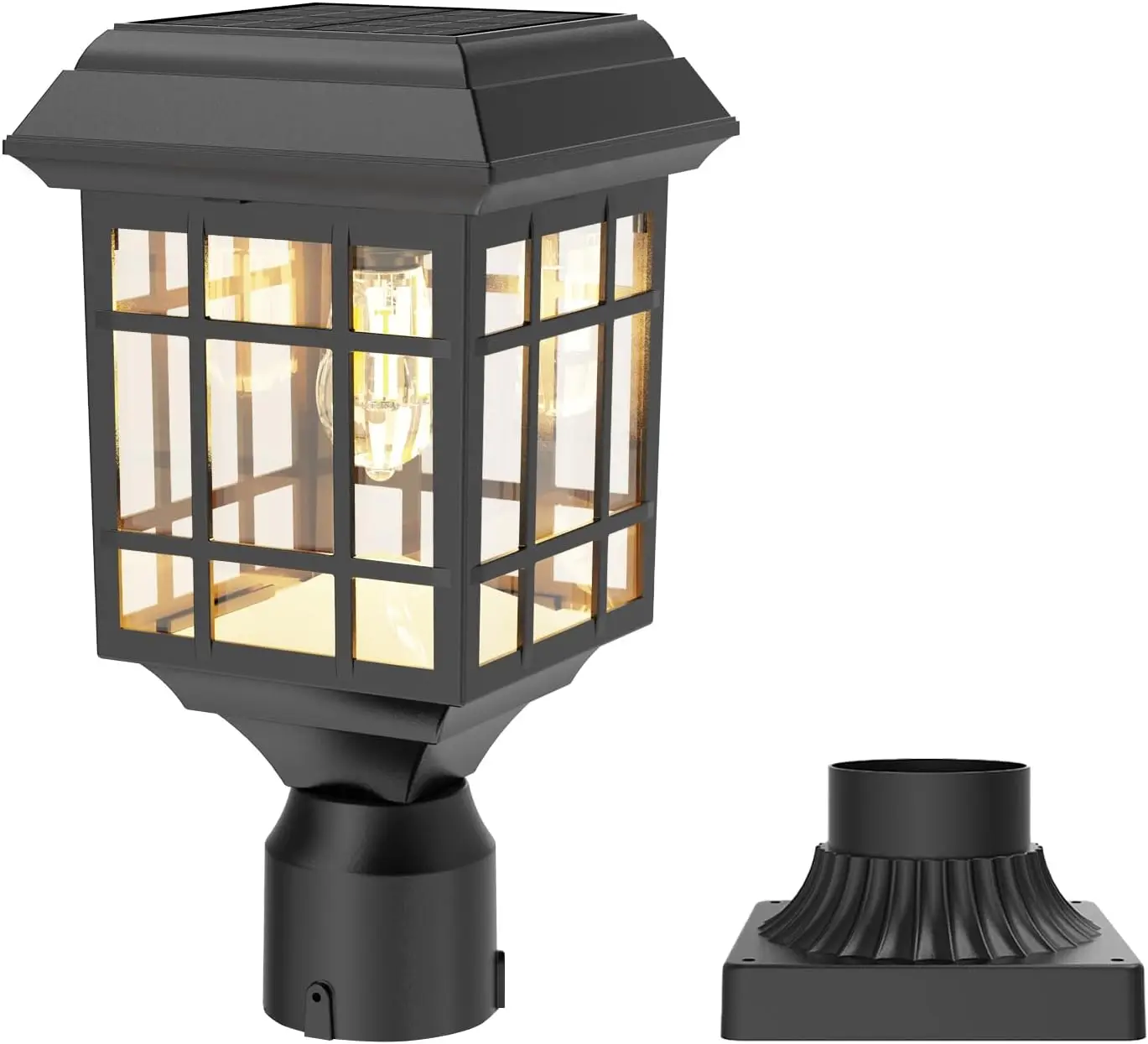 

300 Lumens Solar Post Light, Dual Brightness, IP65, Auto Dusk to Dawn, 3000K Warm White, Matte Black