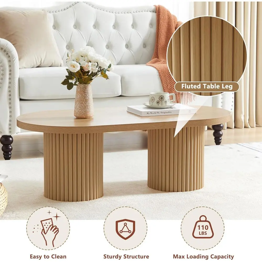 Ovaler Couchtisch im Mid-Century Modern Farmhouse-Stil – Naturholz, 19,69 Durchmesser x 39,38 Breite x 13,78 Höhe