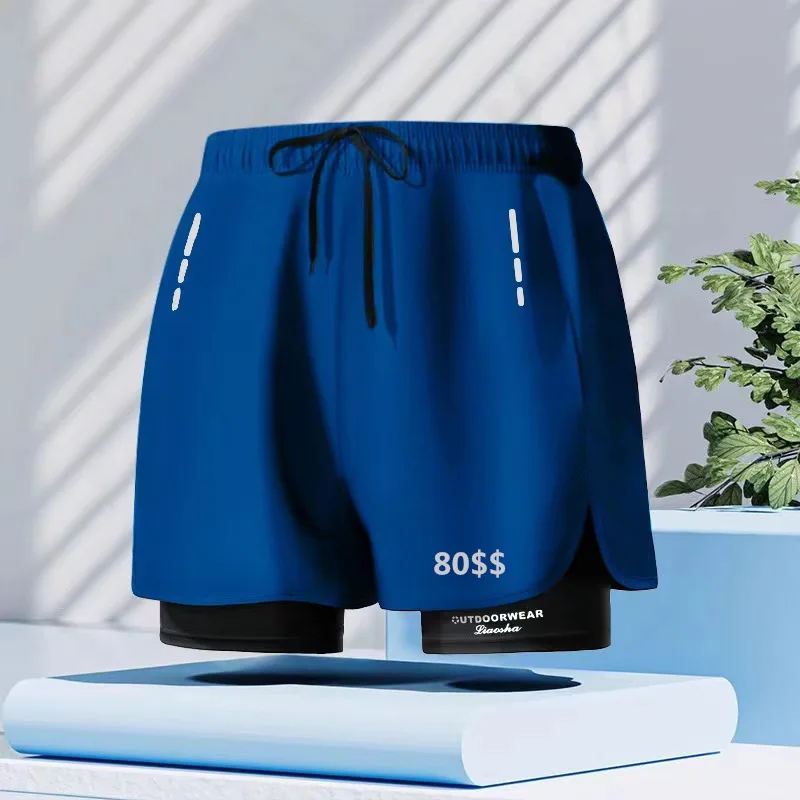 Unisex Double Layer Anti Awkward Swim Trunks Loose Plus Size Boxer Shorts Quick Dry For Swimming Basketball Running Gym Fitness