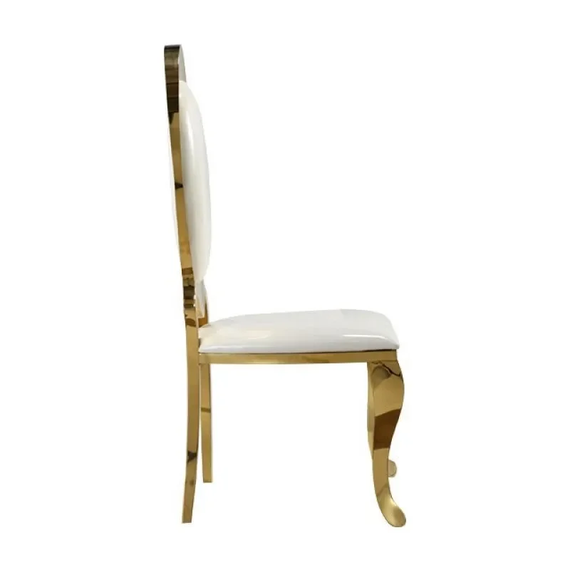 light luxury style quality stacking wedding banquet hall chairs white leather metal stainless steel gold wedding chair